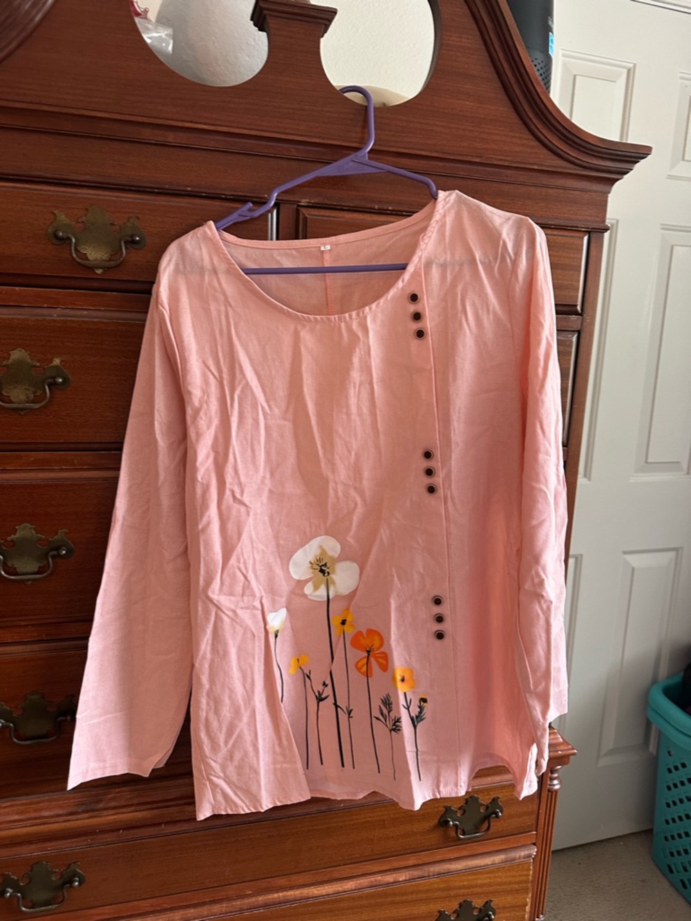 Pink Floral Long Sleeve Tunic Top